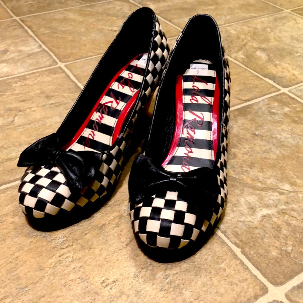 Lola Ramona leather black and white checkerboard heels